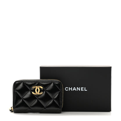 Chanel Shiny Lambskin Quilted Textured CC Zip Coin Purse Black 10 of 10