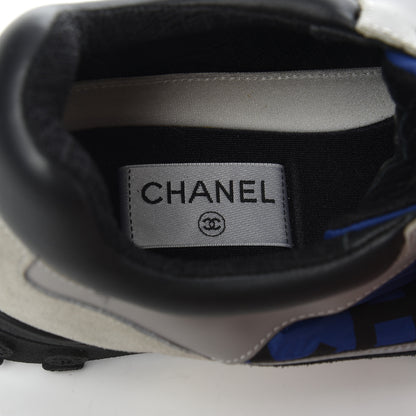 Chanel Nylon Calfskin Suede Mens CC Sneakers 41 Grey Blue 6 of 10