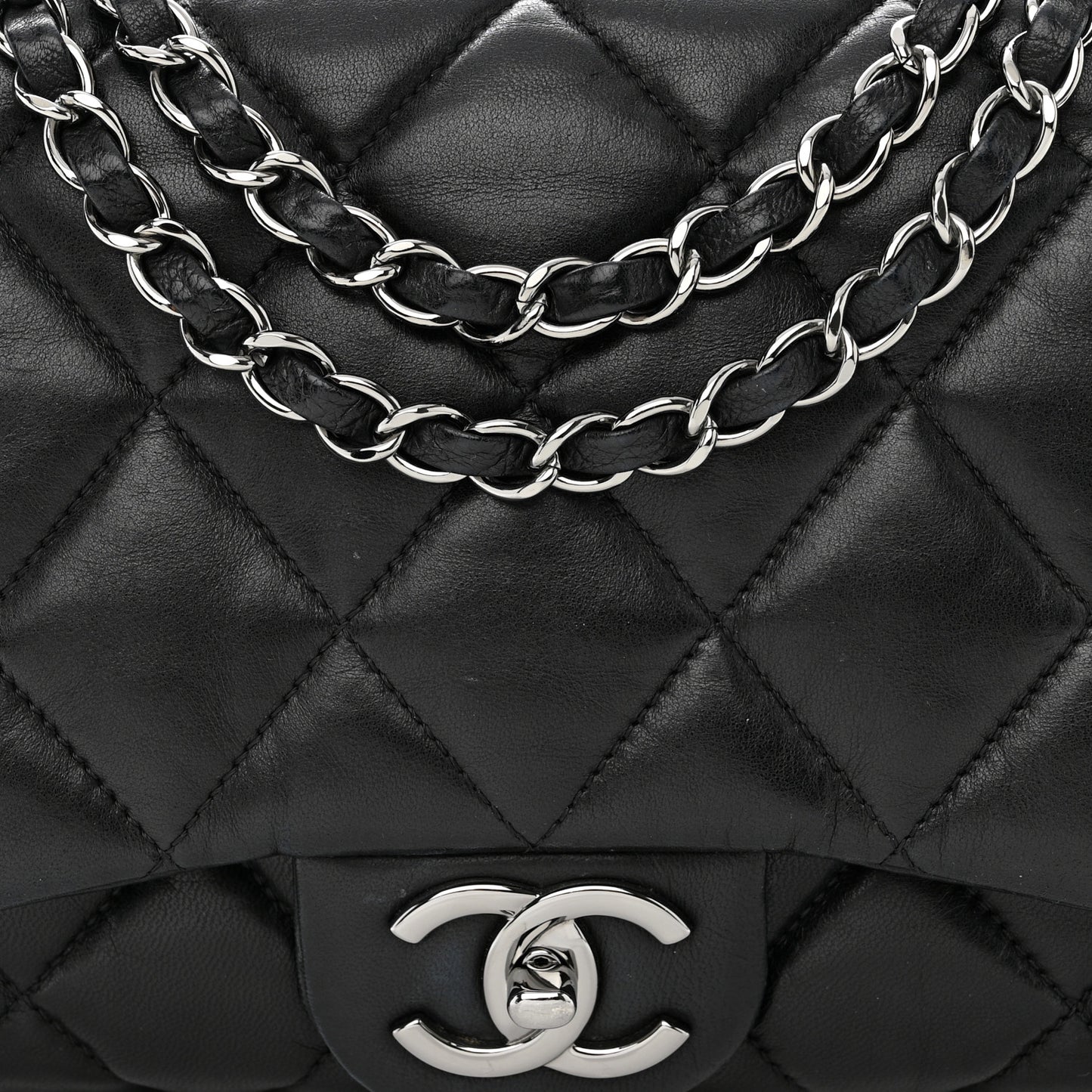 Lambskin Quilted Chanel 3 Large Accordion Flap Black