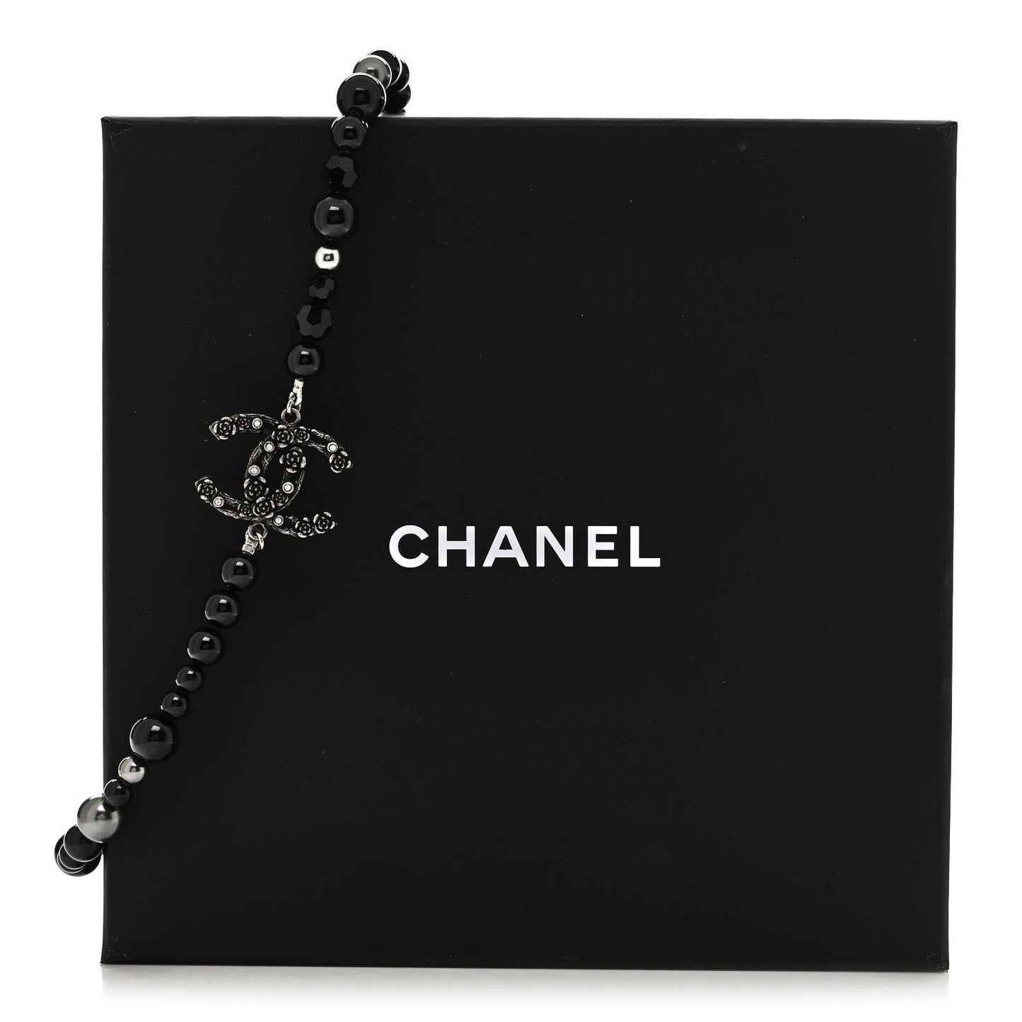 Pearl Crystal CC Camellia Necklace Ruthenium Black