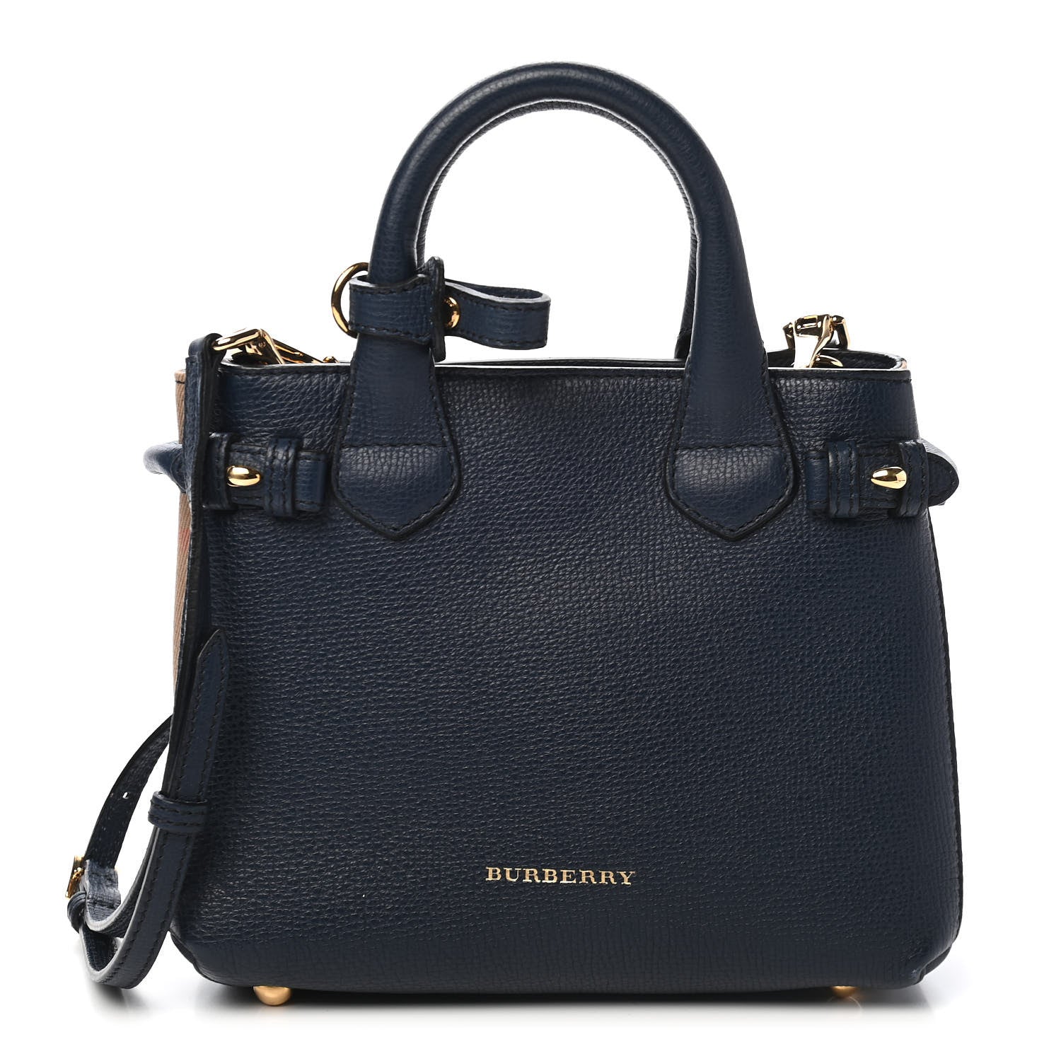 Burberry Grainy Calfskin House Check Baby Banner Tote Ink Blue 1 of 8