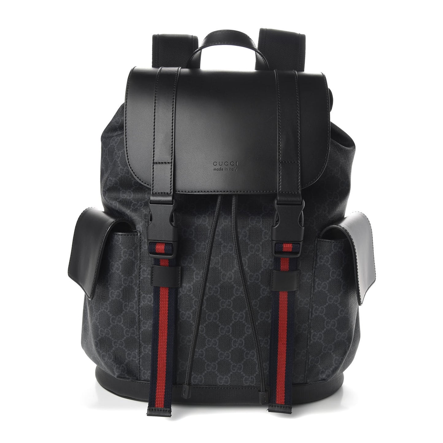 Soft GG Supreme Monogram Appia Calfskin Web Double Buckle Backpack Black