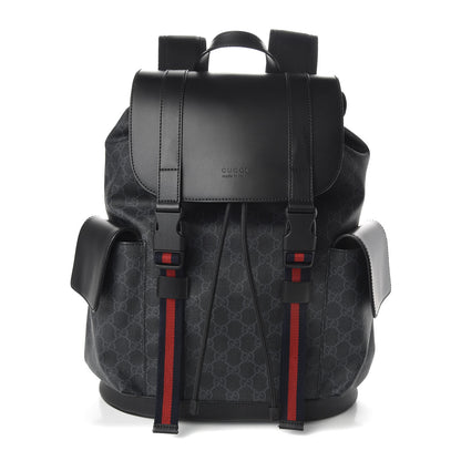 Gucci Soft GG Supreme Monogram Appia Calfskin Web Double Buckle Backpack Black 1 of 8