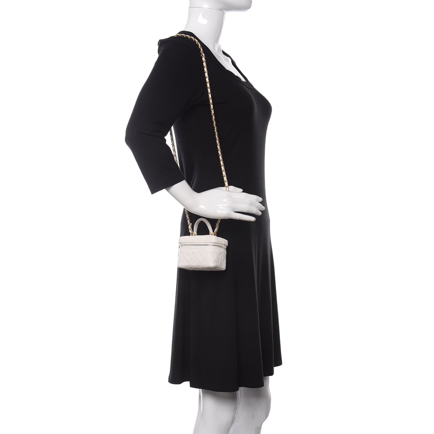 Caviar Quilted Mini Top Handle Vanity With Chain White