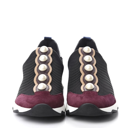 Fendi Neoprene Lizard Embellished Pearl Technical Sneakers 36.5 Black Amarone Asfalto 2 of 10