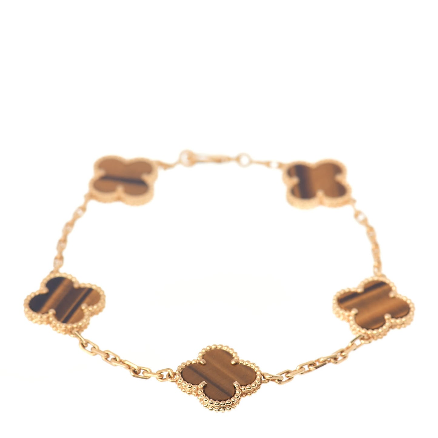 18K Yellow Gold Tiger Eye 5 Motifs Vintage Alhambra Bracelet