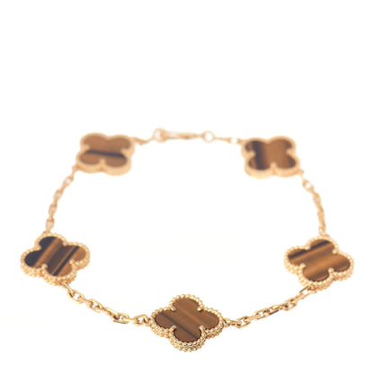 Van Cleef & Arpels 18K Yellow Gold Tiger Eye 5 Motifs Vintage Alhambra Bracelet 1 of 4