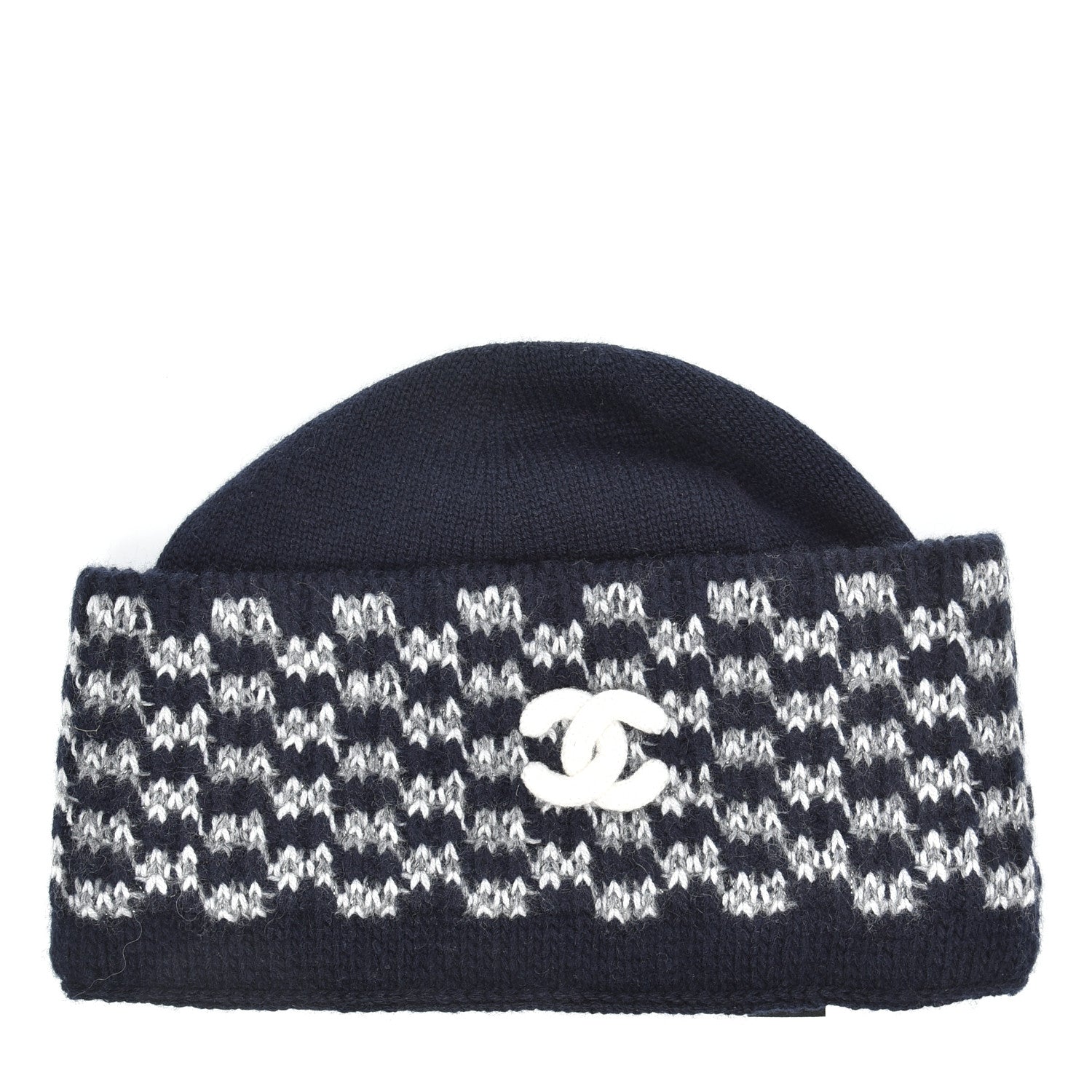 Chanel Cashmere Blend CC Beanie Hat Navy Bliue 1 of 4