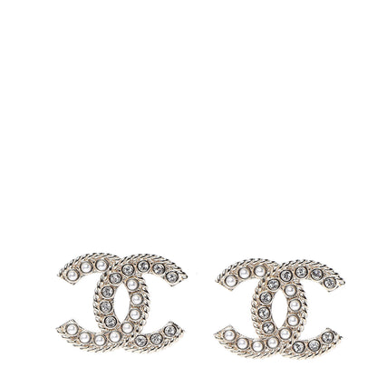Chanel Crystal Pearl CC Earrings Light Gold 1 of 5