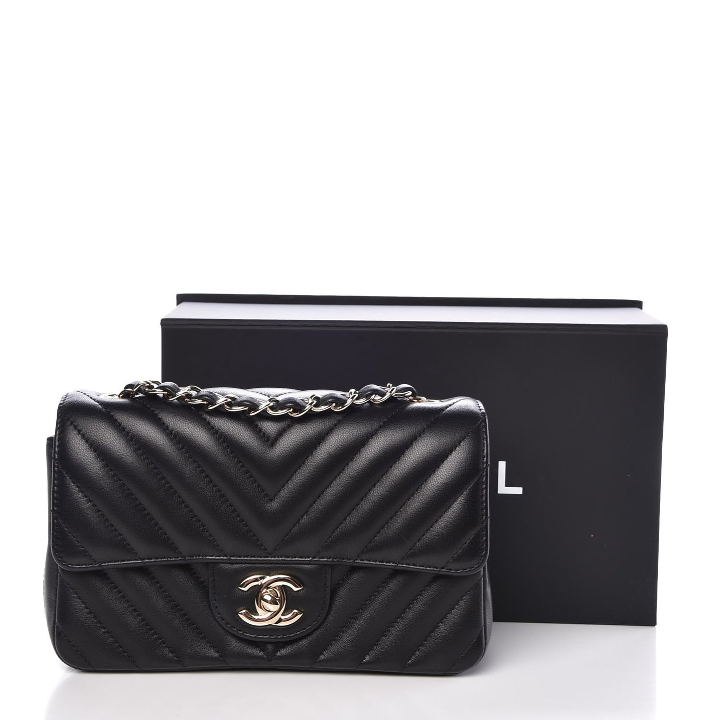 Lambskin Chevron Quilted Mini Rectangular Flap Black