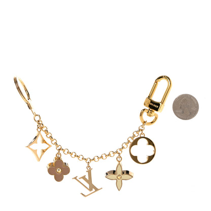 Louis Vuitton Brass Enamel Fleur De Monogram Bag Charm Chain Gold 2 of 5