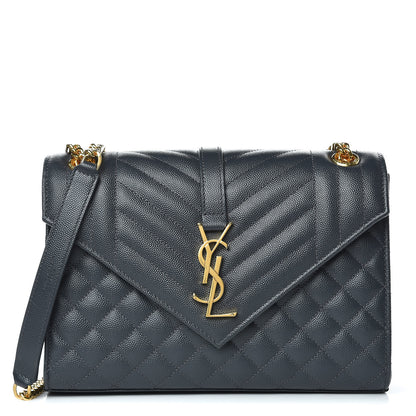 Saint Laurent Grain De Poudre Textured Mixed Matelasse Triquilt Medium Monogram Satchel Dark Smog 1 of 9