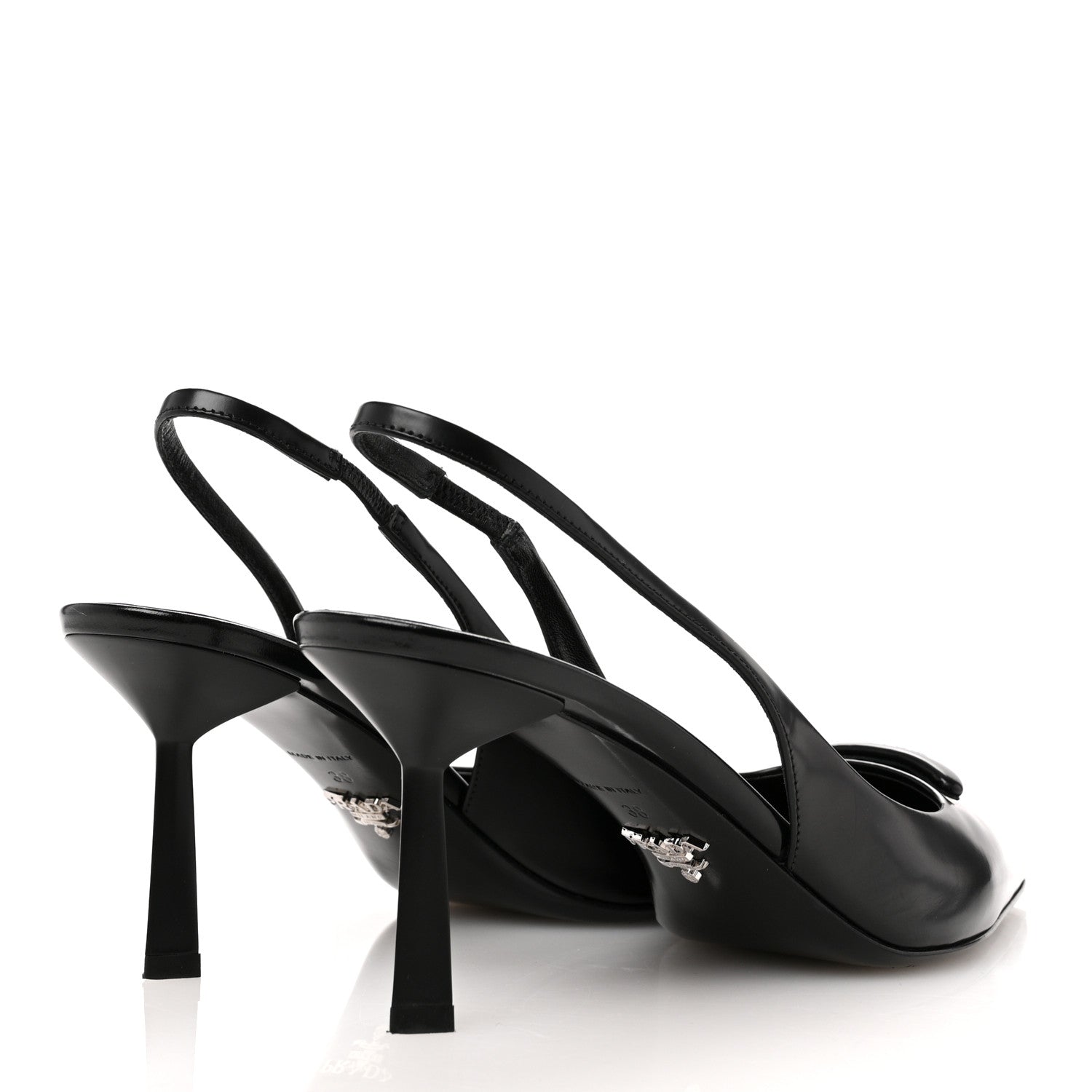 Prada Spazzolato Triangle Logo Pointed Toe 75mm Slingback Pumps  38 Black 5 of 11