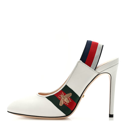 Gucci Malaga Kid Web Sylvie High Heel Slingback Pumps 36.5 White 1 of 8