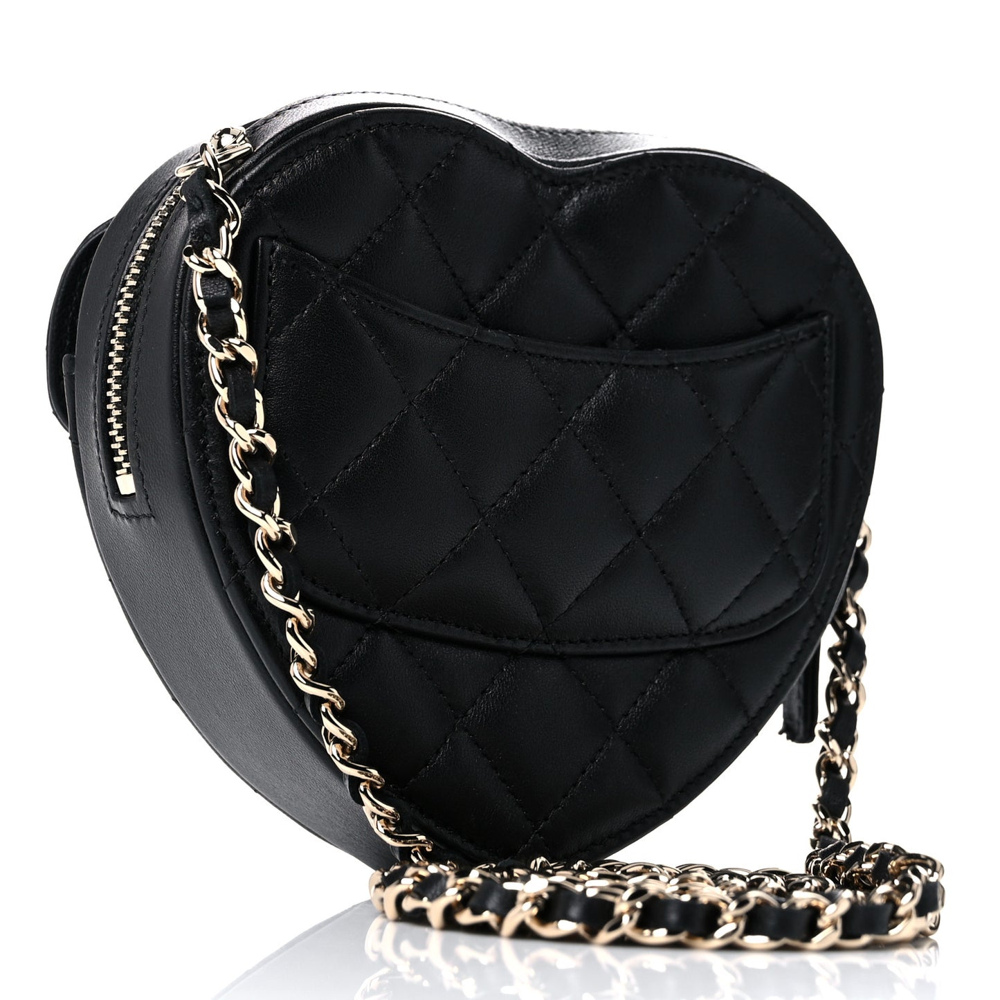 Lambskin Quilted CC In Love Heart Clutch With Chain Black