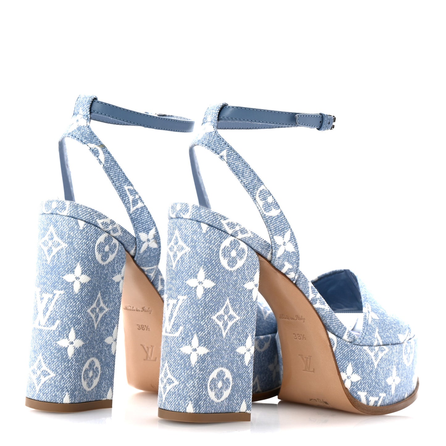 Monogram Jacquard Denim Platform Sandals 38.5 Blue