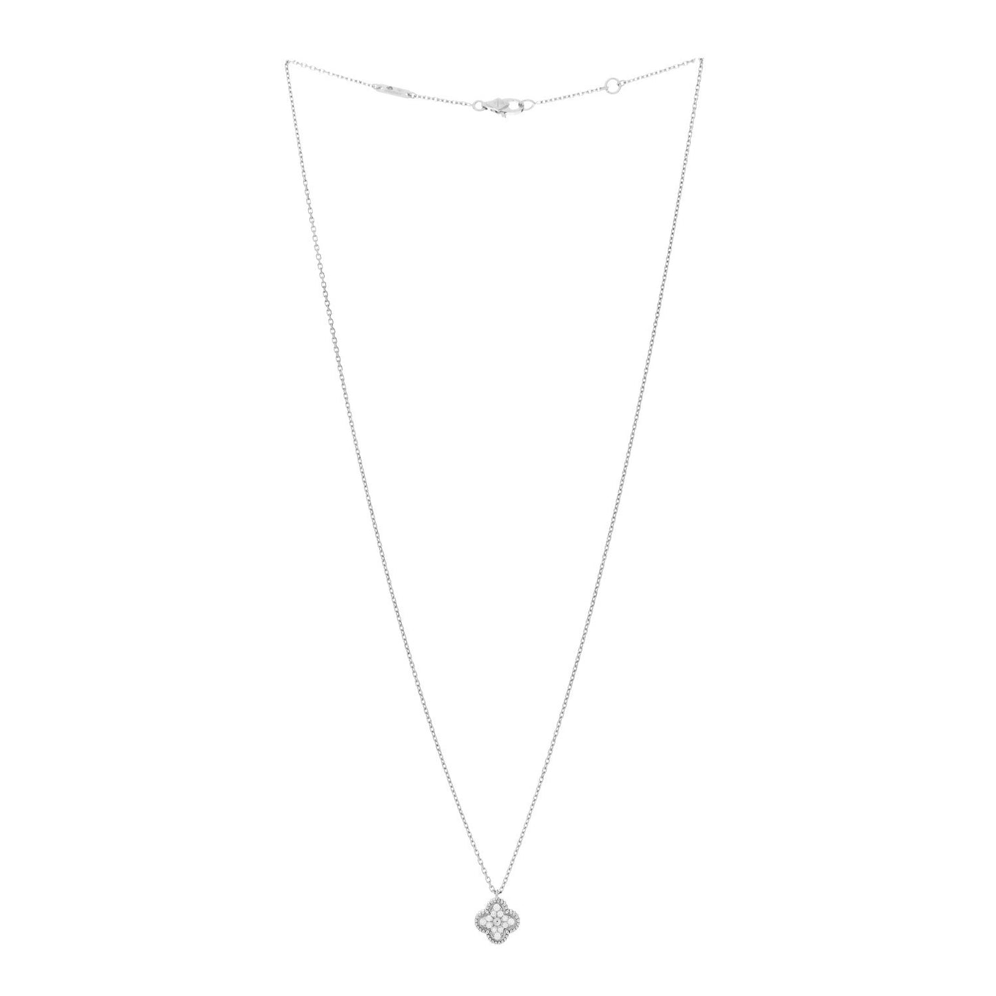 18K White Gold Diamond Sweet Alhambra Pendant Necklace