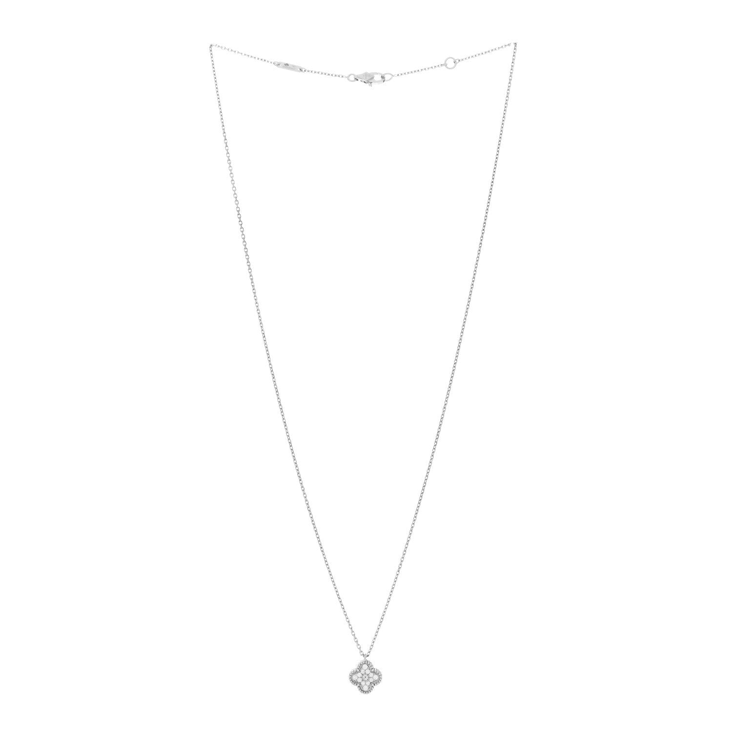 Van Cleef & Arpels 18K White Gold Diamond Sweet Alhambra Pendant Necklace 3 of 6