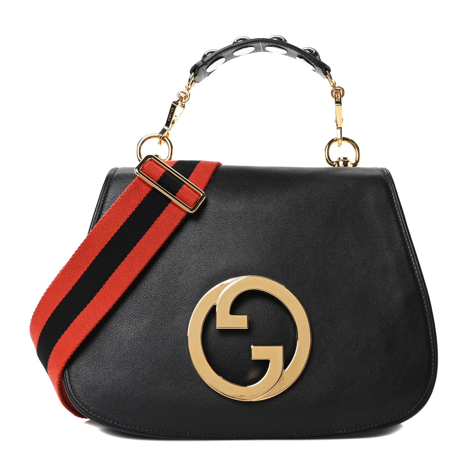Gucci Roxy Calfskin Web Medium Blondie Shoulder Flap Bag Black 1 of 9