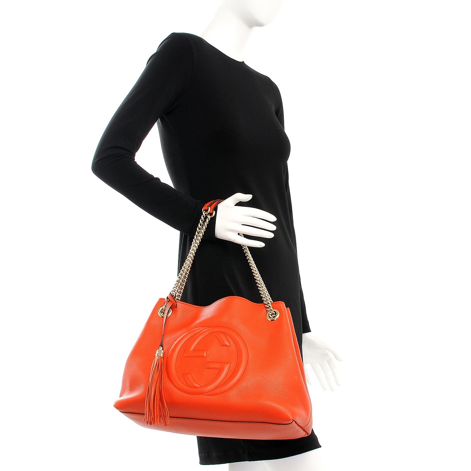 Gucci Pebbled Calfskin Medium Soho Chain Shoulder Bag Sun Orange 2 of 13