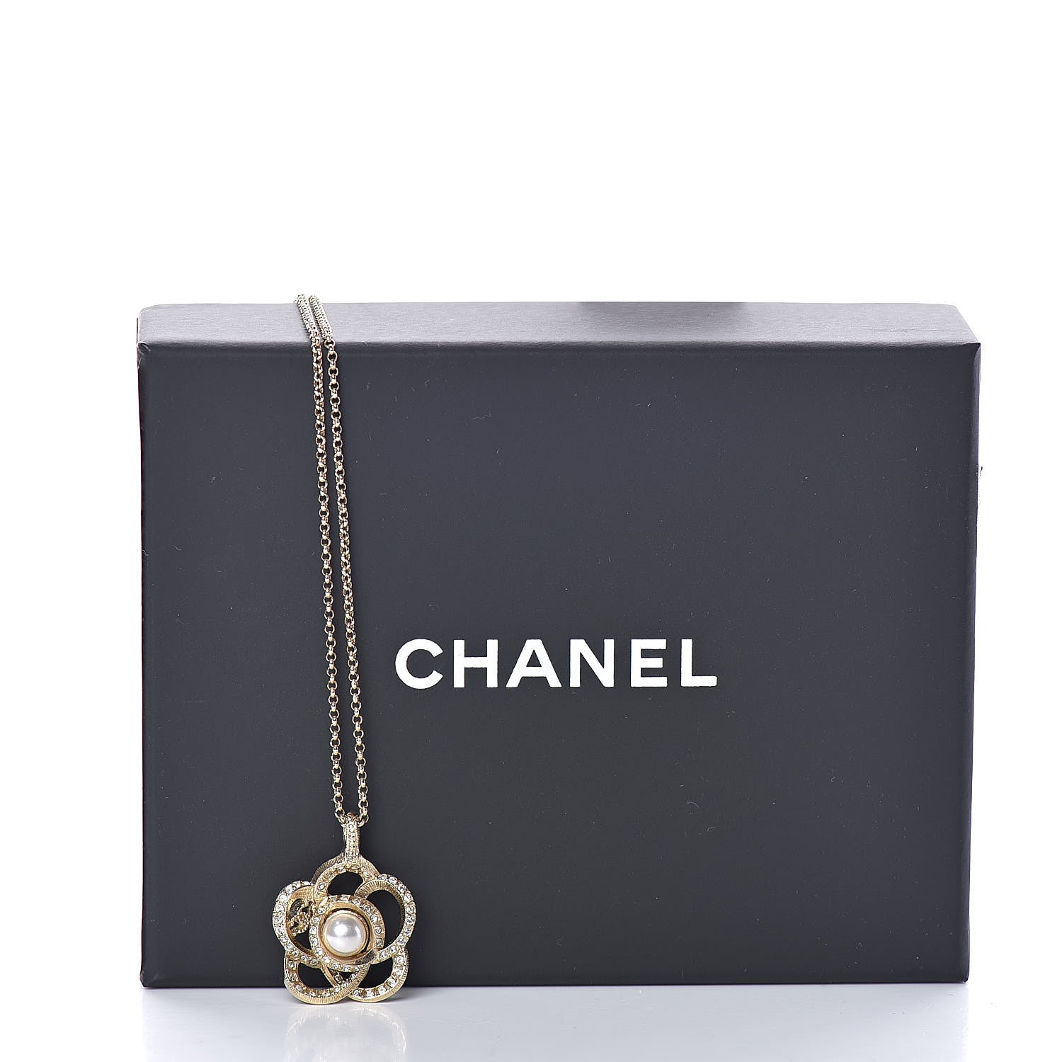 Chanel Crystal Pearl Camellia Necklace Gold 7 of 7