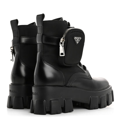 Prada Spazzolato Rois Re-Nylon Metal Triangle Logo Monolith Pouch Pocket 55mm Boots 37 Black 5 of 16