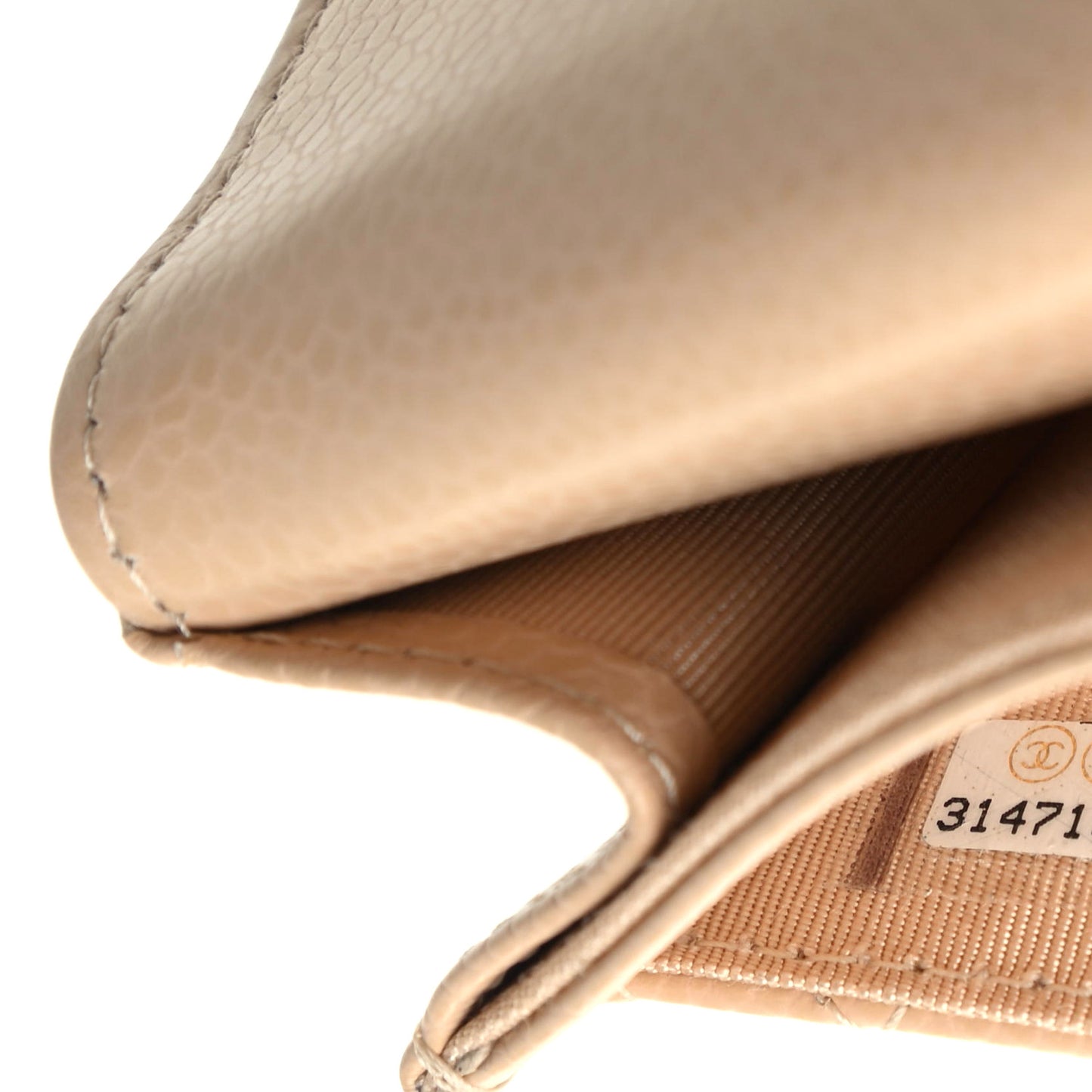 Caviar Quilted Flap Card Holder Wallet Beige