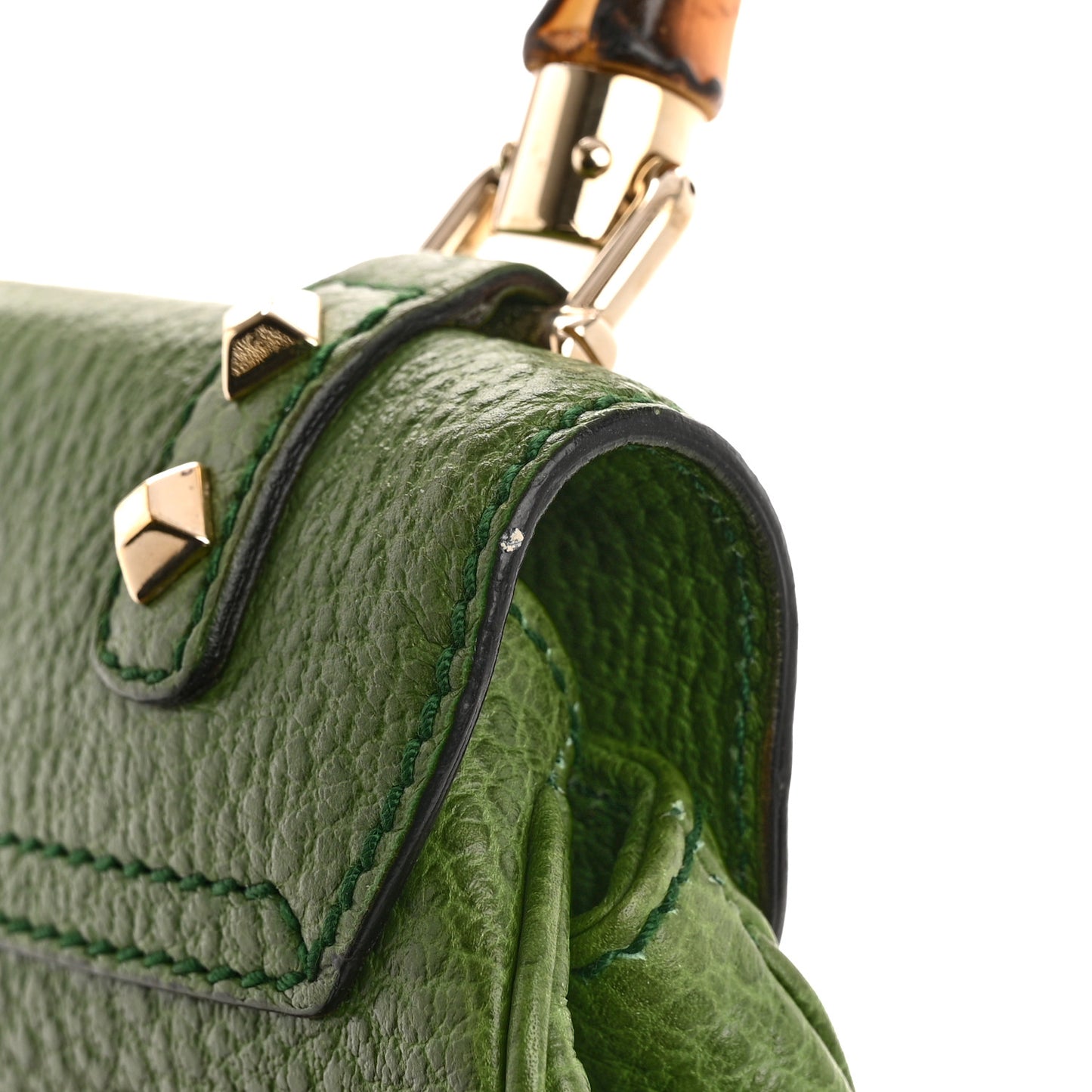 Calfskin Bamboo Top Handle Bag Green