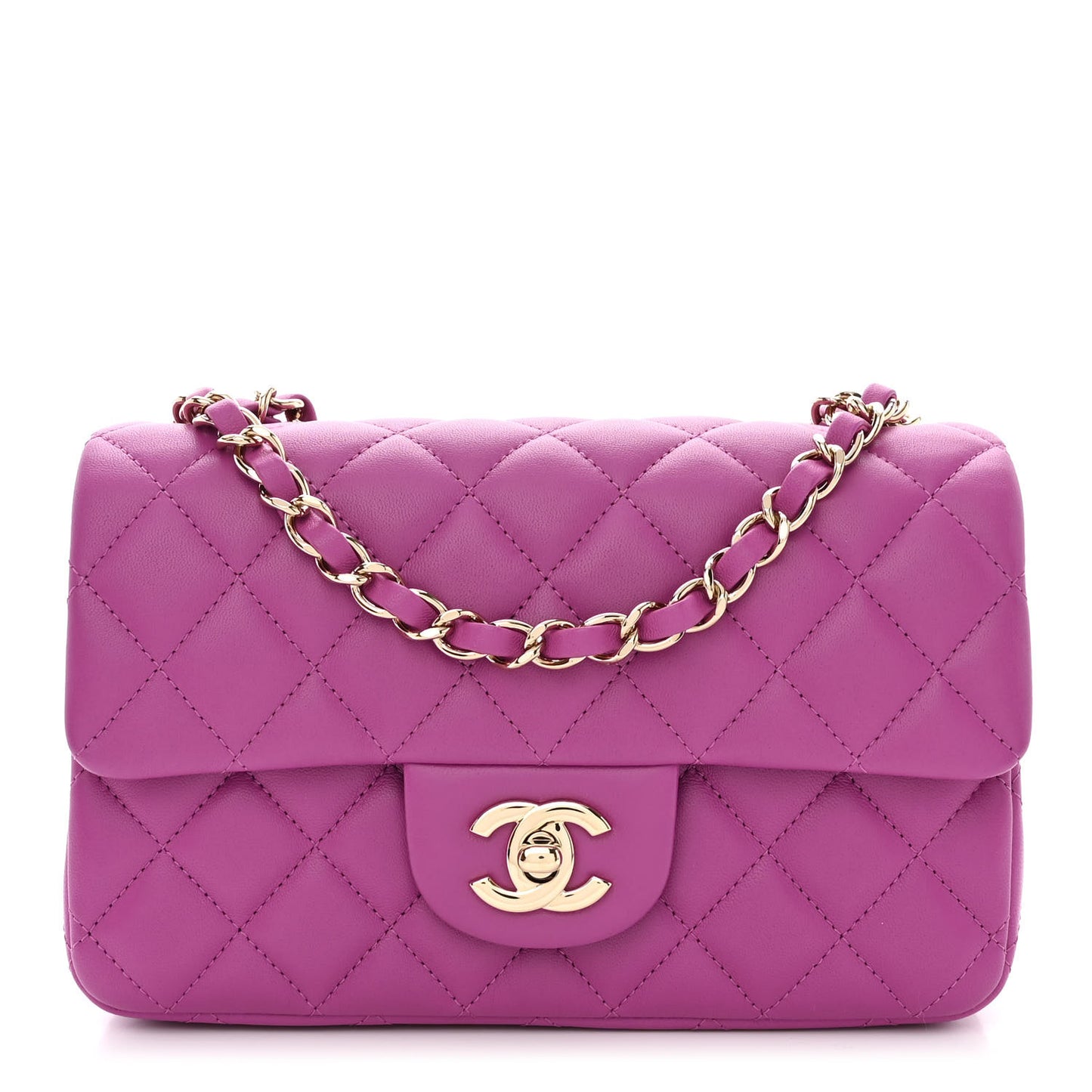Lambskin Quilted Mini Rectangular Flap Purple