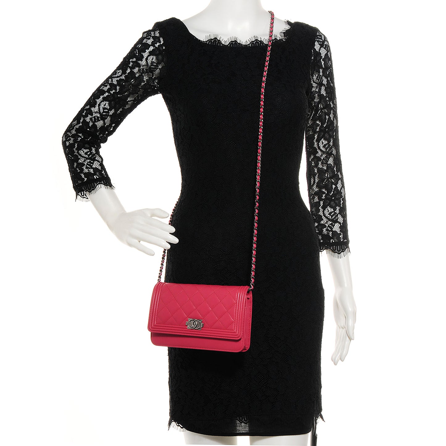 Lambskin Wallet on Chain Boy WOC Dark Pink