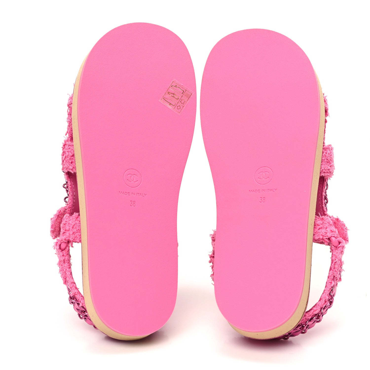 Chanel Tweed Chain Sandals 38 Pink 6 of 10