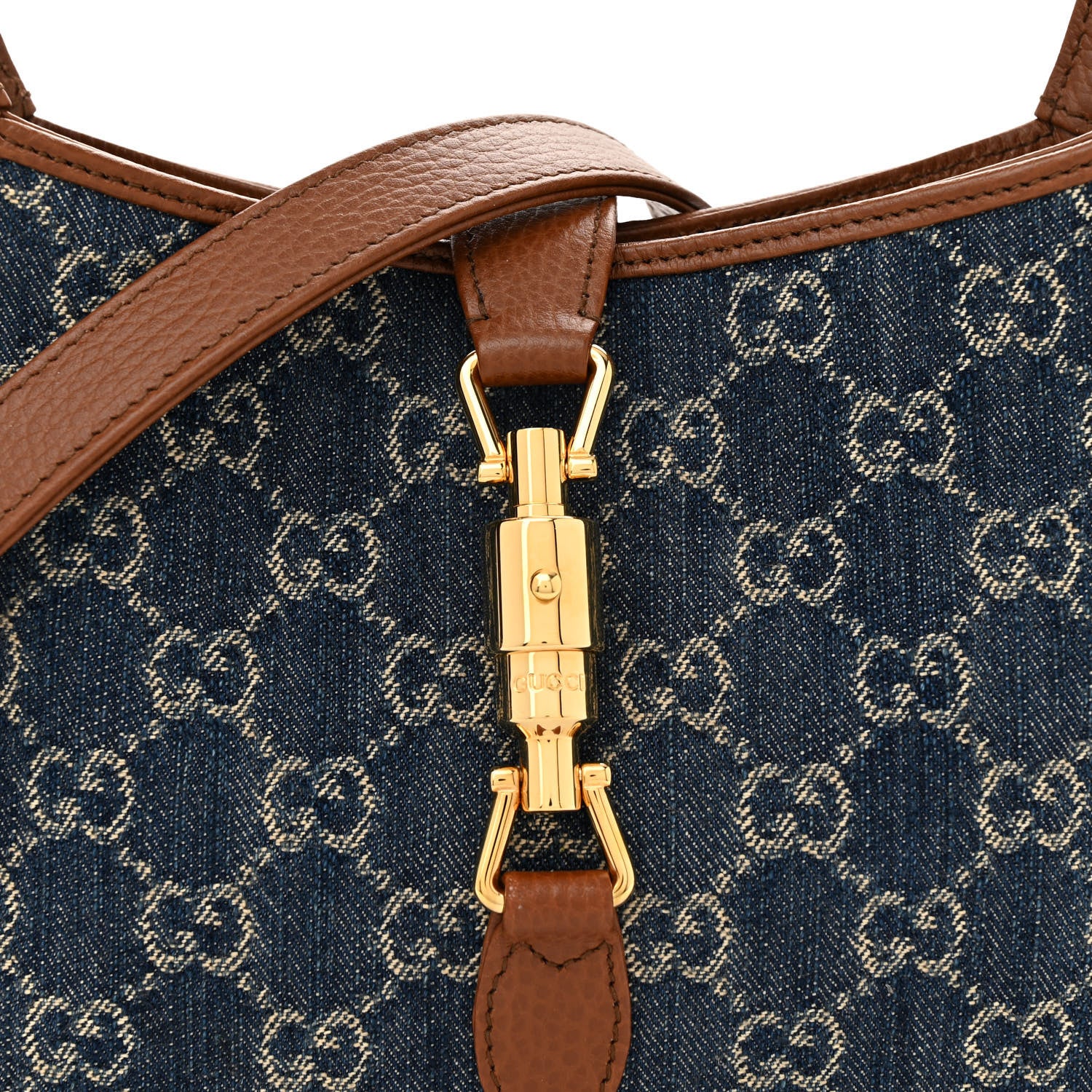 Gucci New Denim GG Monogram Calfskin Small Jackie 1961 Hobo Blue Tea Cuir 8 of 12