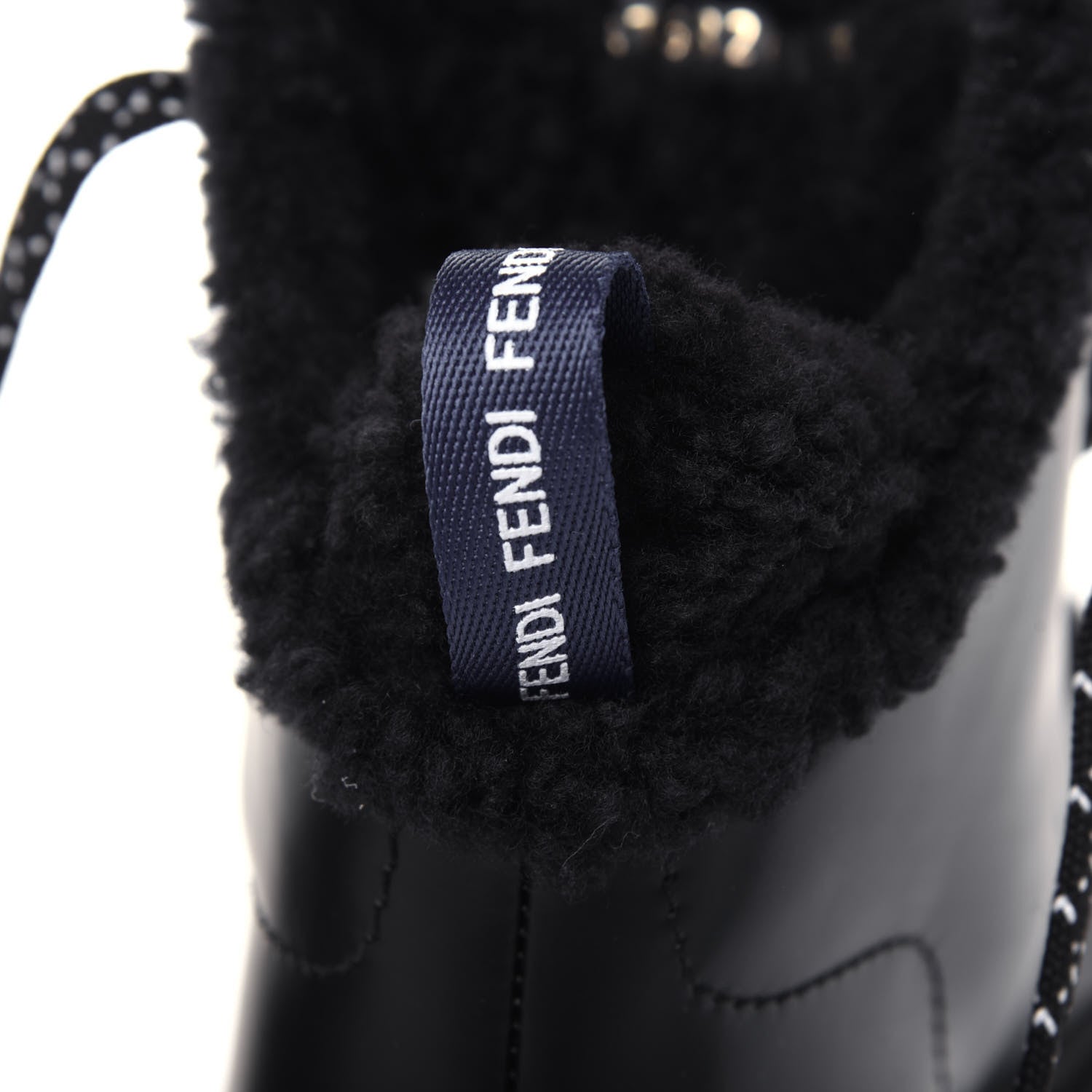 Fendi Vitello Spazzolato Shearling Womens Lace Up Biker Boots 37 Black Navy Blue White 7 of 11