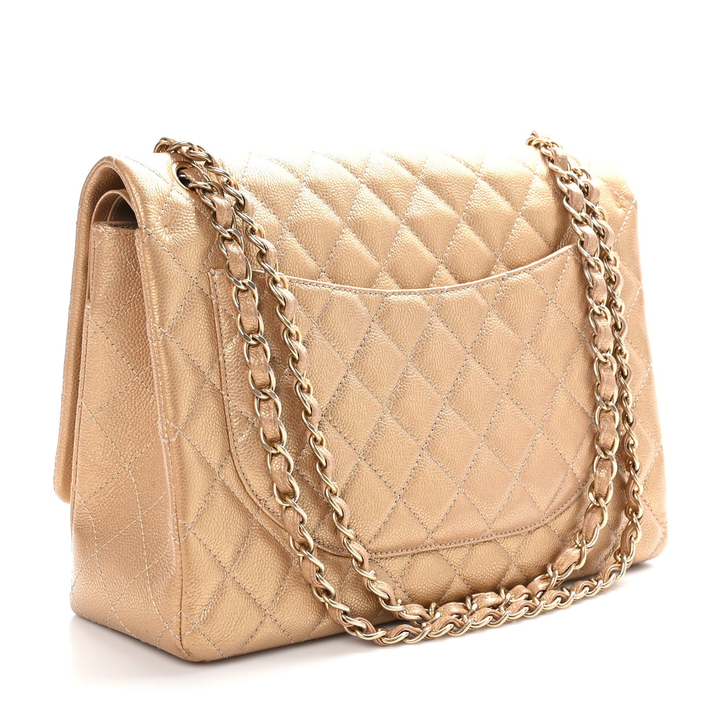 Metallic Caviar Quilted Maxi Double Flap Copper
