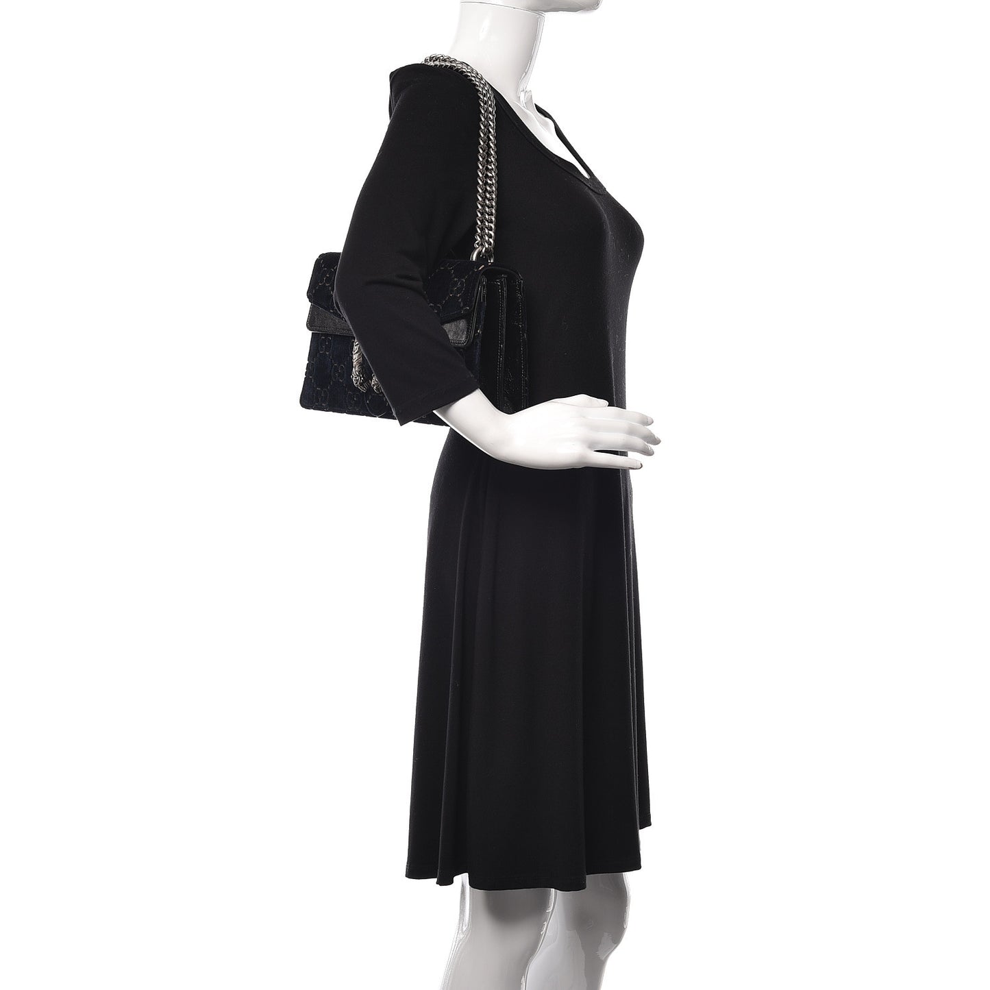 Velvet Skipper GG Monogram Small Dionysus Shoulder Bag Blue Beige Black