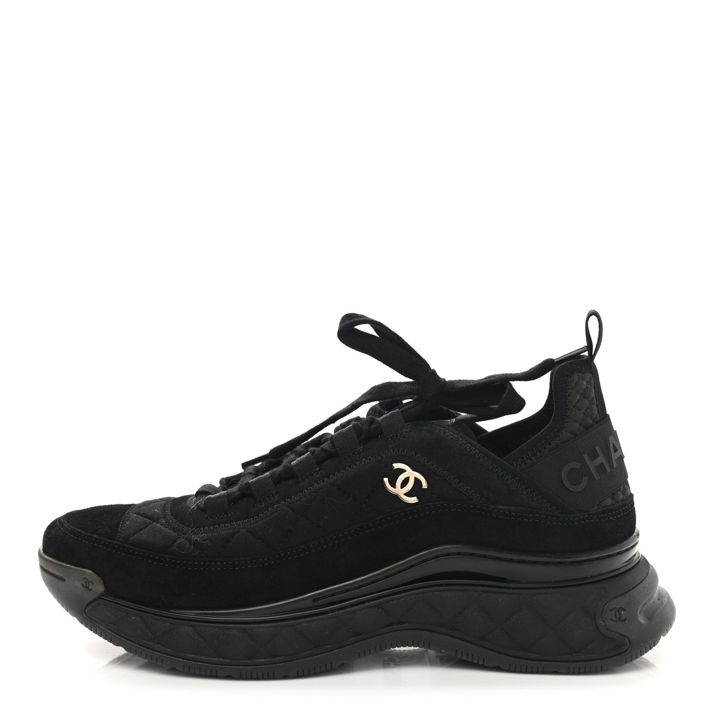 Suede Calfskin Mixed Fibers CC Sneakers 38.5 Black