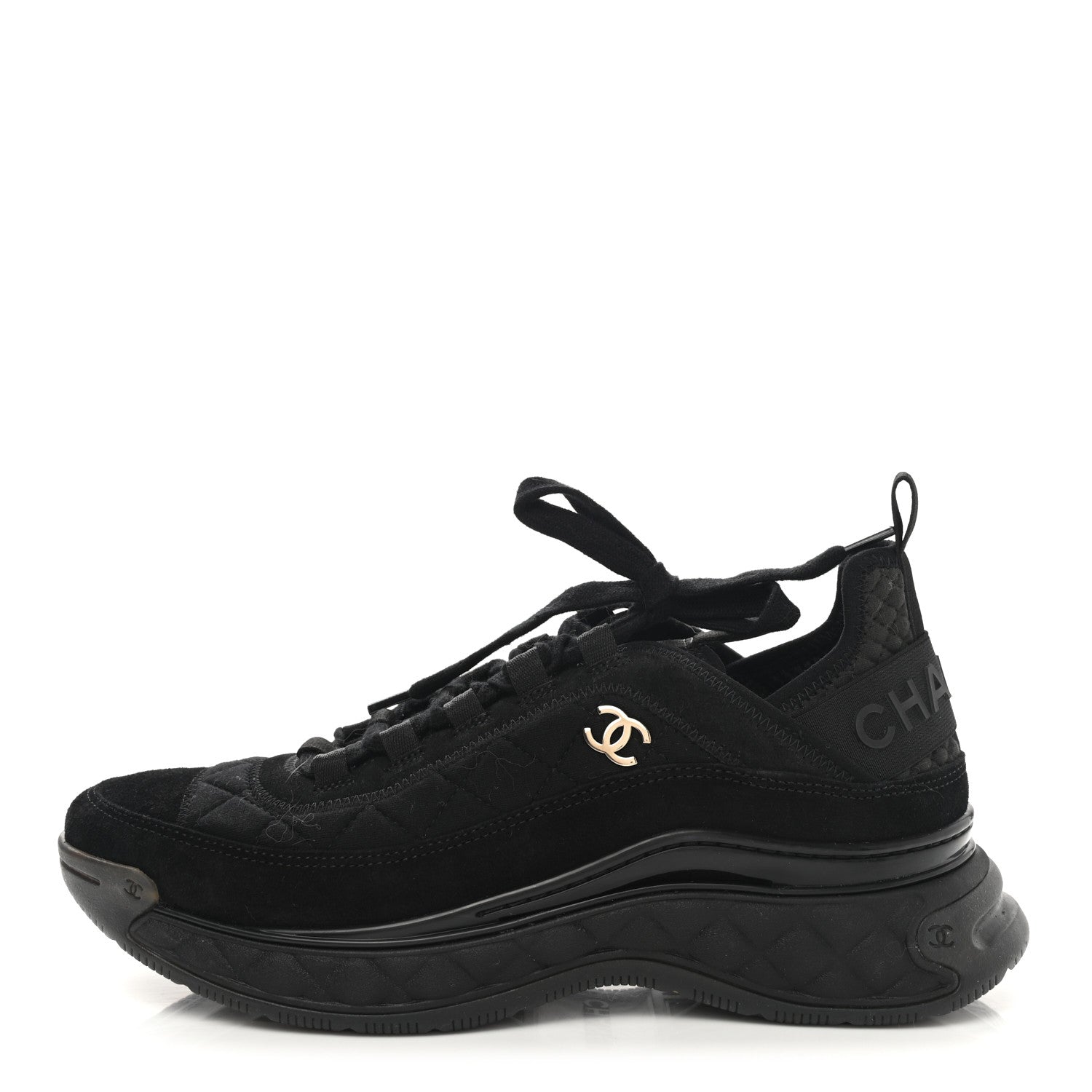 Chanel Suede Calfskin Mixed Fibers CC Sneakers 38.5 Black 1 of 9