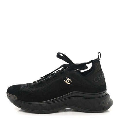 Chanel Suede Calfskin Mixed Fibers CC Sneakers 38.5 Black 1 of 9
