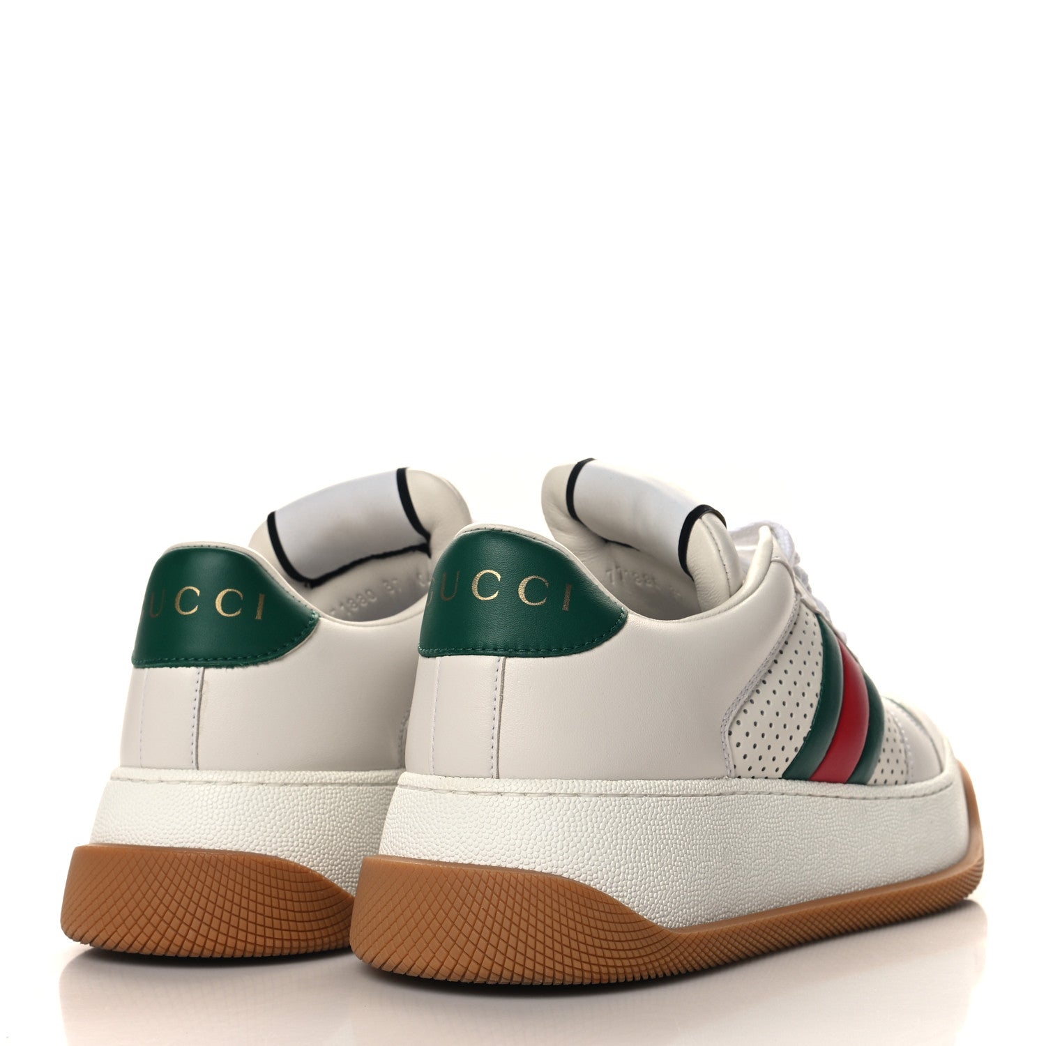 Gucci Calfskin Web Womens Double Screener Sneakers 37 White Green 5 of 9
