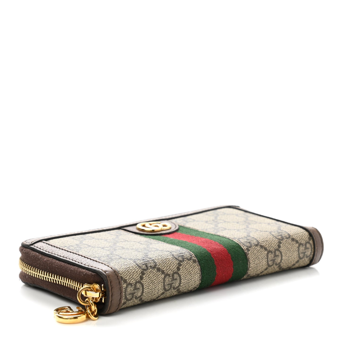 GG Supreme Monogram Web Ophidia Zip Around Wallet Brown