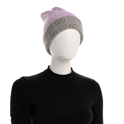 Gucci Wool GG Monogram Fog Tricot Beanie Hat S Mauve Beige 2 of 5