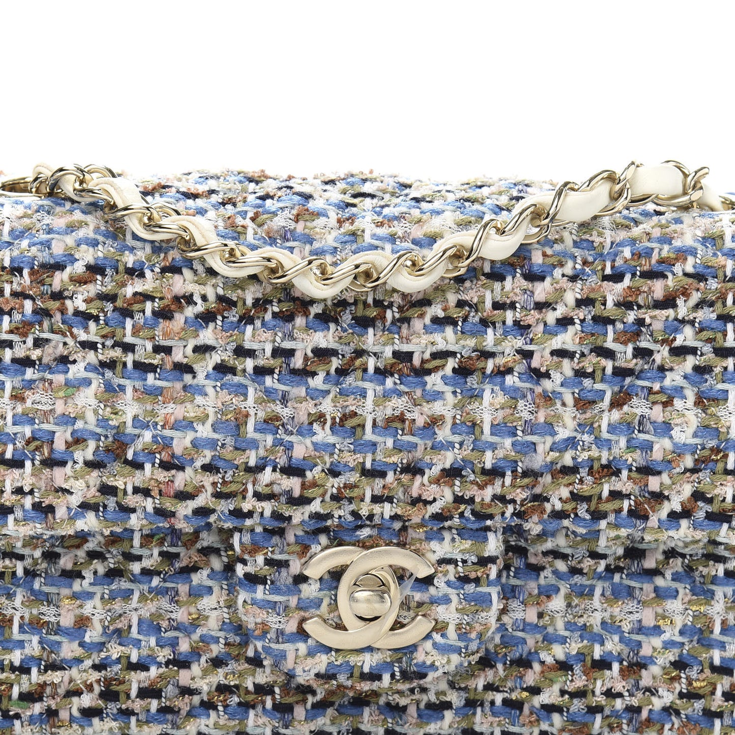 Tweed Quilted Mini Rectangular Flap Blue Multicolor