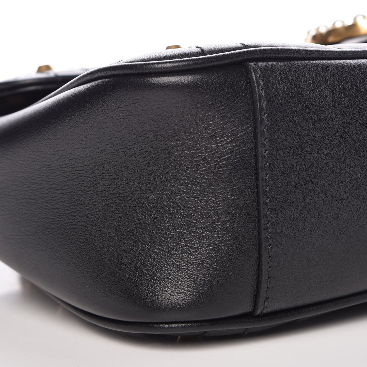 Calfskin Matelasse Studded Small Pearly GG Marmont Shoulder Bag Black