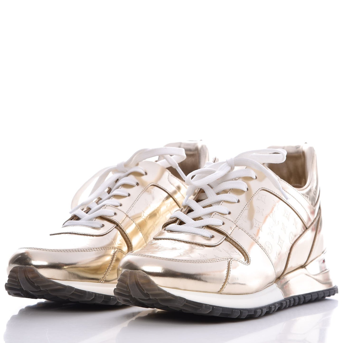Metallic Patent Embossed Monogram Run Away Sneakers 39 Gold