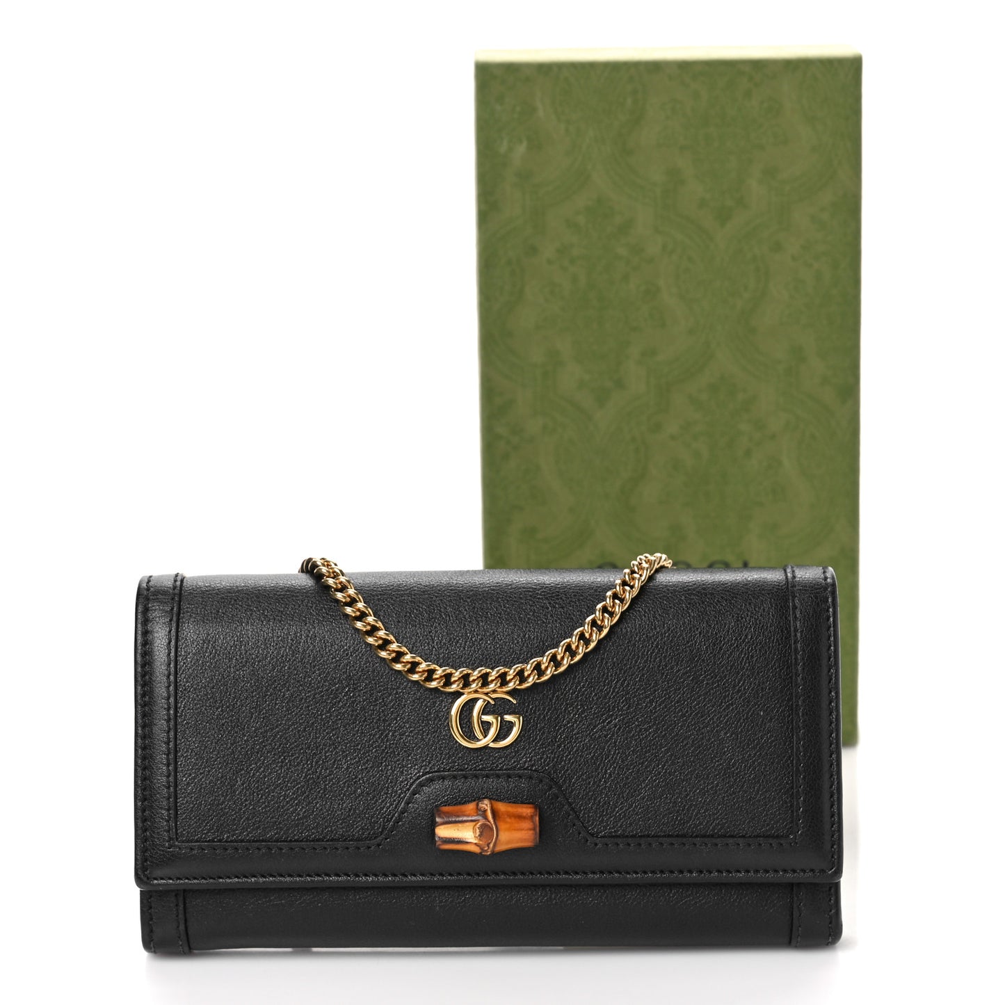 Wonka Grain Calfskin Diana Chain Wallet Black