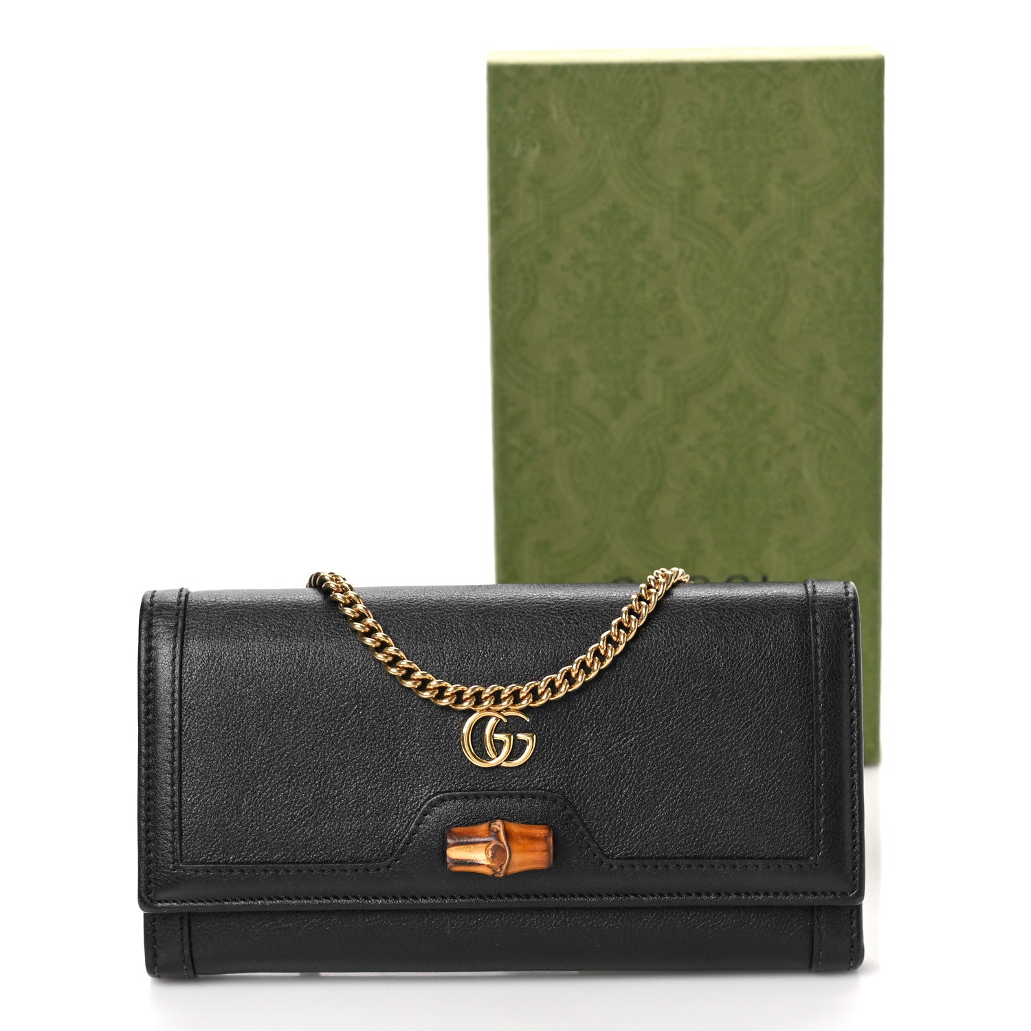 Gucci Wonka Grain Calfskin Diana Chain Wallet Black 10 of 10