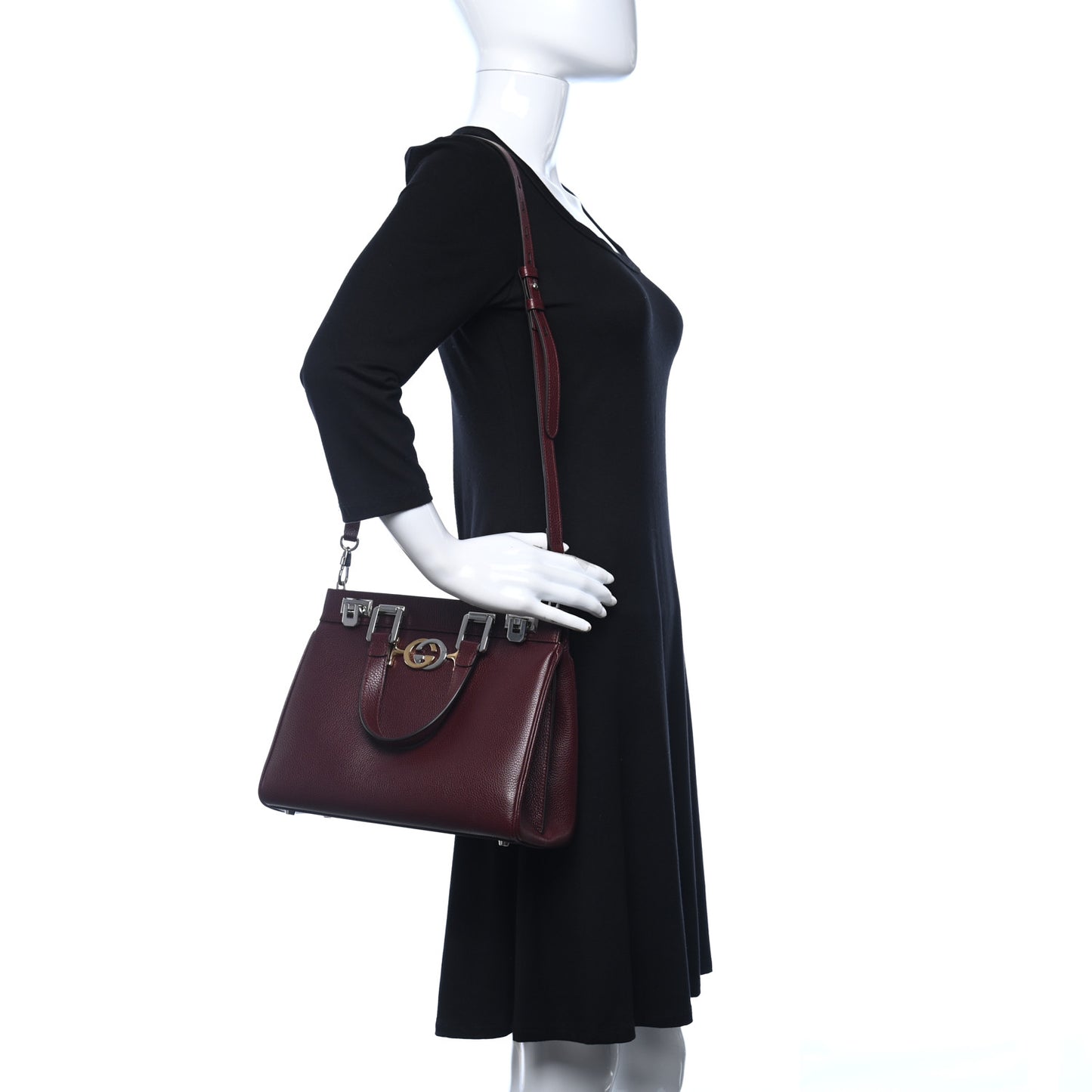 Grainy Calfskin Small Zumi Top Handle Bag Vintage Bordeaux