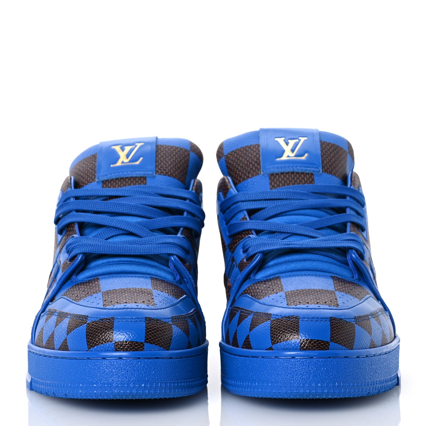 Damier Pop Grained Calfskin Mens LV Trainer Sneakers 10 Blue