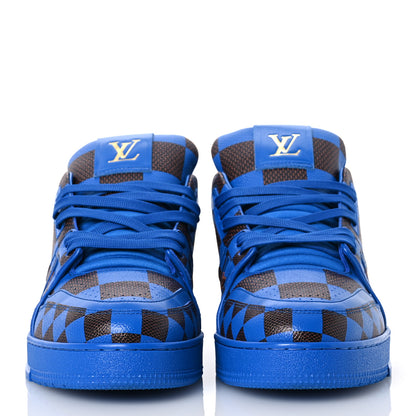 Louis Vuitton Damier Pop Grained Calfskin Mens LV Trainer Sneakers 10 Blue 2 of 11