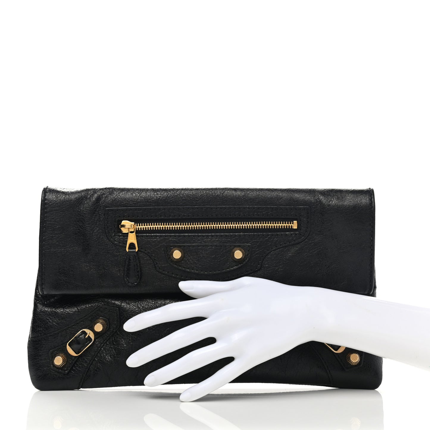 Agneau Giant 12 Gold Hardware Envelope Clutch Black